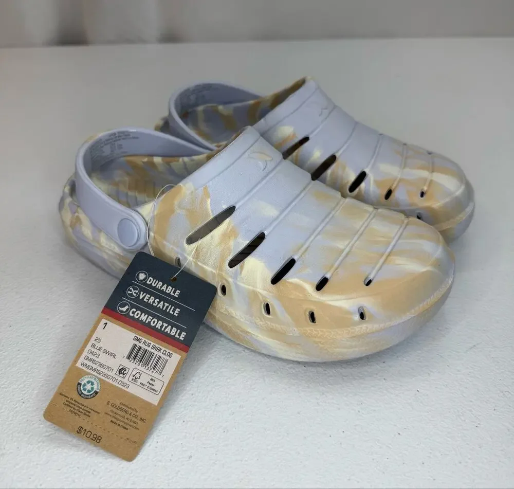 Rugged Shark Girls' Swivel-Strap Clogs Blue Swirl Size 1